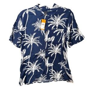Margaritaville Casual Button Down Collared Men's Shirt Insignia Blue Palm Sz L